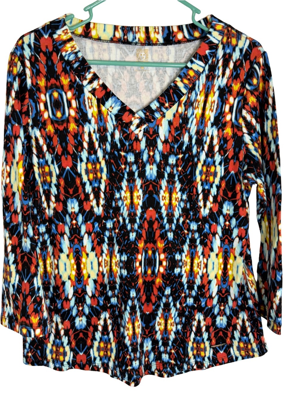 Anne Klein Sport Multicolor V-Neck 3/4 Sleeve Shirt
